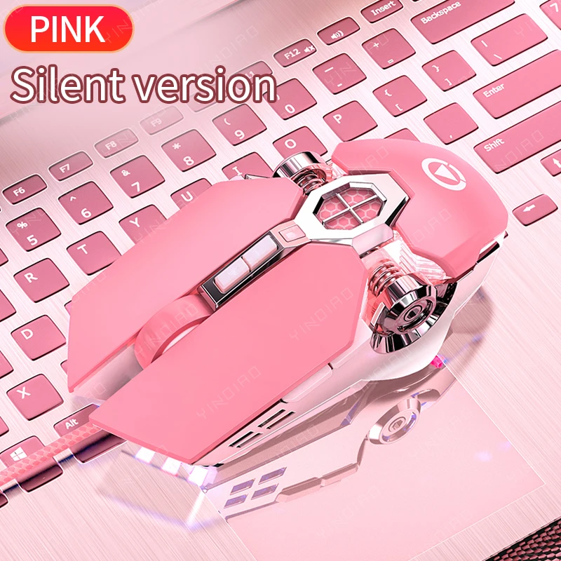 Cute girl mechanical gaming mouse pink mouse gaming dedicated wired silent office computer mouse 3200dpi Pink