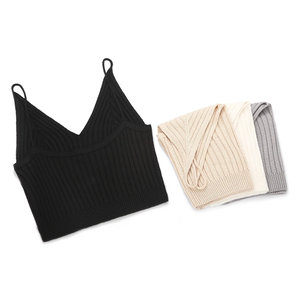 Sexy Knit Crop Tops Women Crochet Top Female V Neck Sleeveless T-  shirt Cropped Vest Camisole