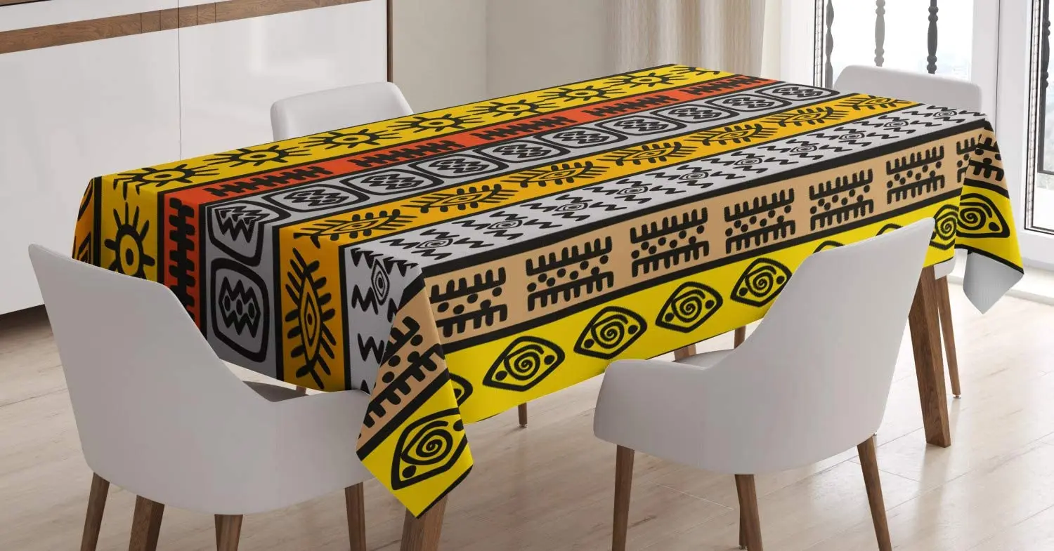 

Motifs with Hand Drawn Style Borders Pattern Artwork Dining Room Kitchen Custom Table Cover