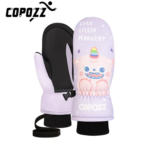 Детские лыжные перчатки COPOZZ 3M Thinsulate, зимние теплые перчатки с защитой пальцев, милые водонепроницаемые ультралегкие перчатки для сноуборда с мультяшным рисунком