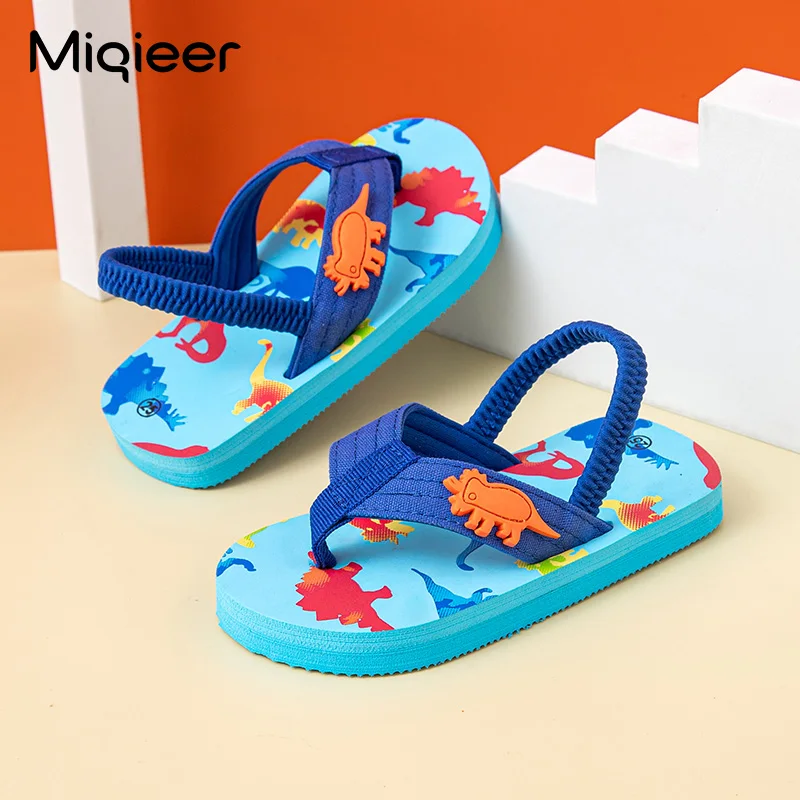 Zapatillas de verano para niños y niñas, chanclas de suela blanda, sandalias de playa con patrón de dinosaurio