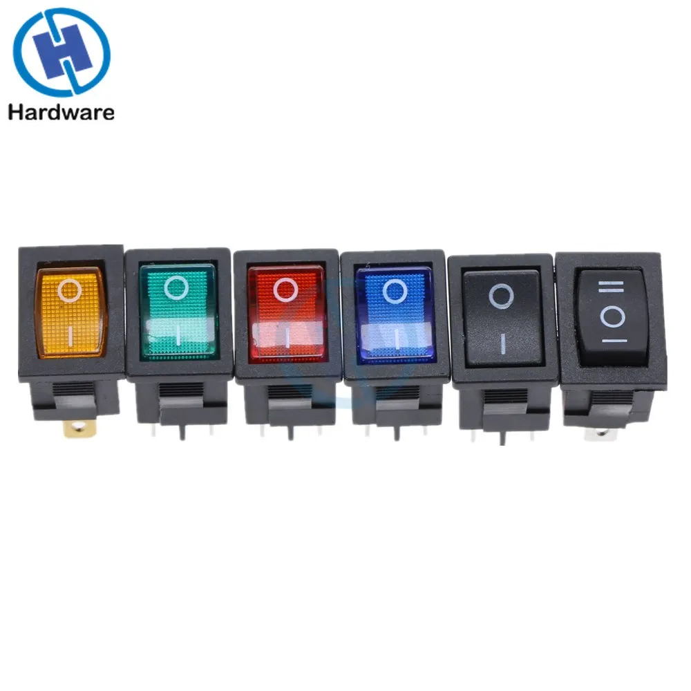 KCD1  Boat Car Rocker Switch 6A/10A 250V/125V AC ON-OFF on-off-on 250VAC 6A 125VAC 10A With Led Light 220V