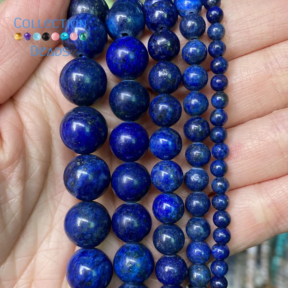 Natural Lapis Lazuli Stones Spacer Loose Round Beads For Jewelry Making 4-12 mm Diy Bracelets Accessories 15\