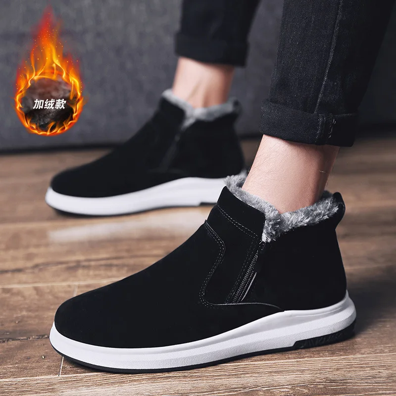 Winter Men Boots High-top Fur Sneakers Platform Snow Boots Suede Ankle Boots 2021 Winter Slip on Work Shoes for Men Botas Hombre