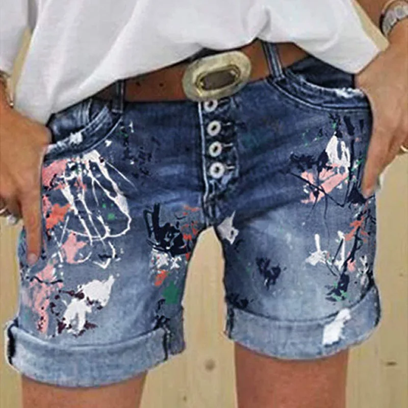 

2021 Fashion Streetwear Women Jeans Pants Jeans Woman Shorts Women's Denim Shorts Washed Print Straight Leg Pants