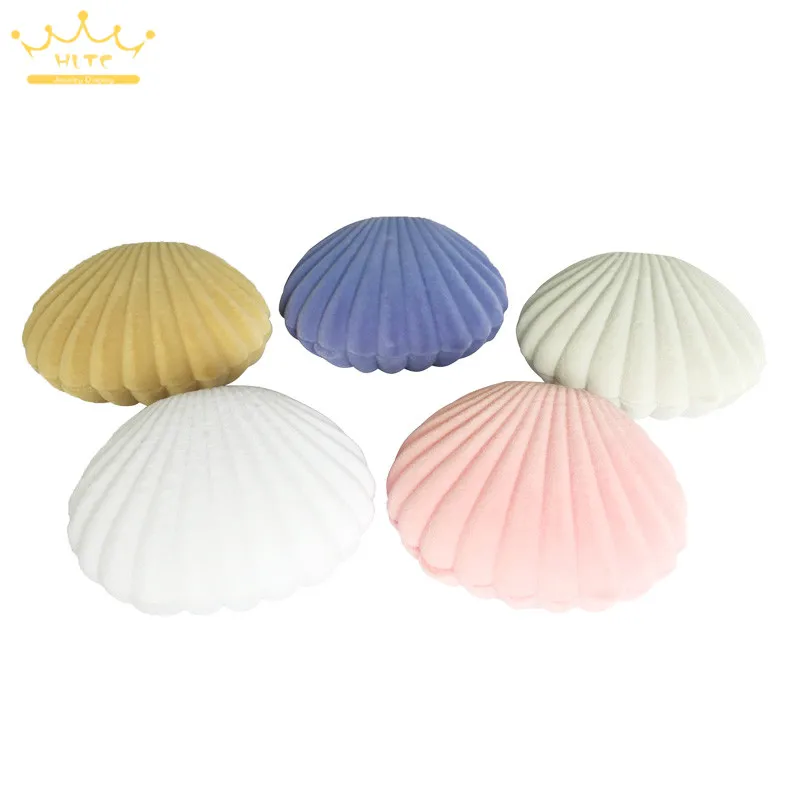 Imagem -04 - Shell Shape Jewelry Display Gift Box Veludo Adorável Anel de Noivado de Casamento Colar de Brincos Cadeia Atacado 50 Unidades por Lote