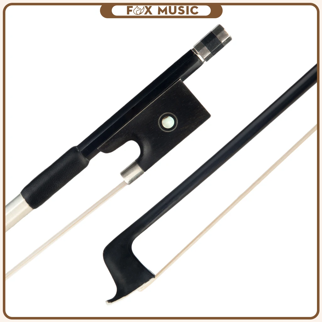 

1/8 1/4 1/2 3/4 4/4 Carbon Fiber Violin Bow Round Stick Ebony Frog w/ Paris Eye Inlay Sheepskin Grip White Horsehair Bow