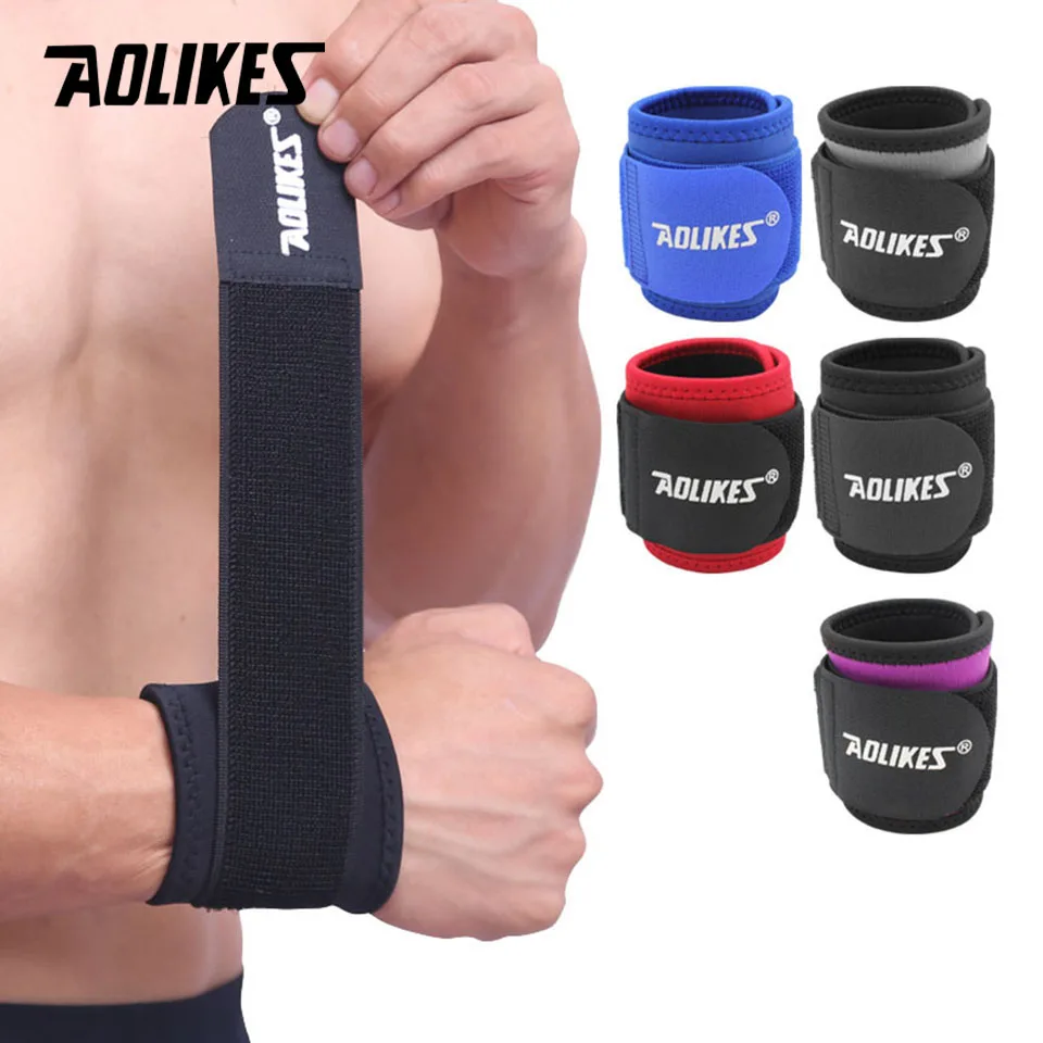 AOLIKES 1 sztuk regulowany podnoszenie ciężarów wspierająca bransoletka bandaż Fitness wsparcie nadgarstka ochronny sprzęt Wrist band tenis Brace