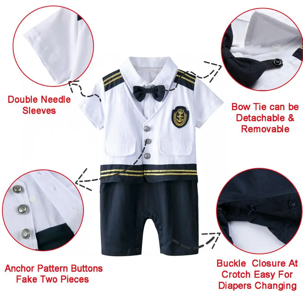 Baby Boys Captain Costume Newborn Infant Halloween Carnival Romper Cosplay Jumpsuit Outfit Toddler Skipper Sailor Playsuit