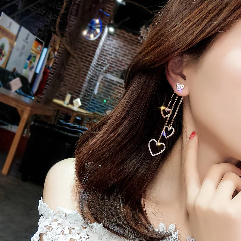 2026 Shimmering Zircon Hollow Butterfly Earrings For Women Simple Love O Word Chain Tassel Concert Accessories Date Jewelry
