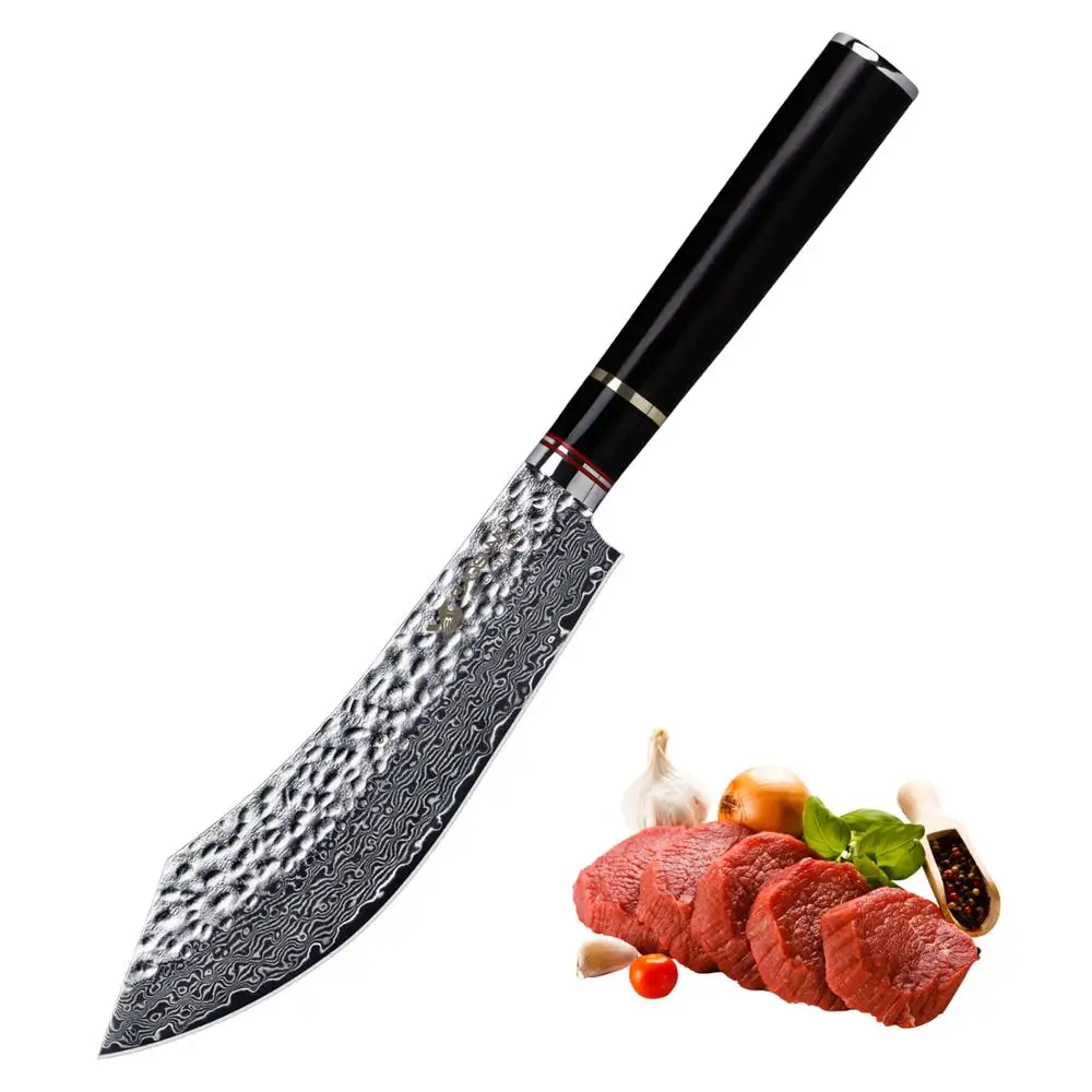 

BIGSUNNY 7inches Butcher Knife Super Damascus Steel Peeling Knife Vacuum Treated Meat Knife Hammered Finish Chinese Cleaver