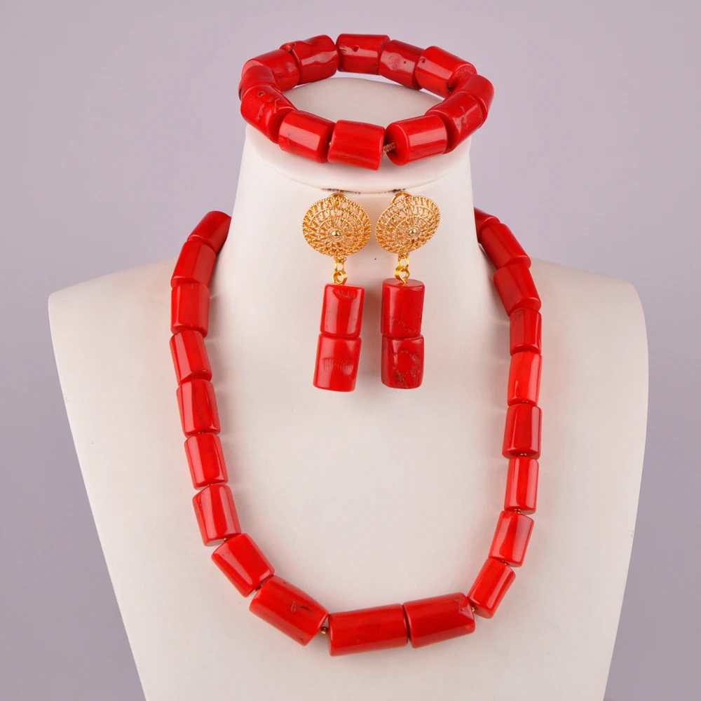 

Bride Wedding Jewelry Nigeria Wedding Red Natural Coral Bead Necklace Jewelry African Wedding Banquet Jewelry Set AU-115