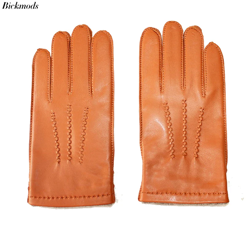 New Goat Leather Gloves Men's External Seam Fleece Lining Autumn and Winter Plus Size Warm Driving Finger Gloves