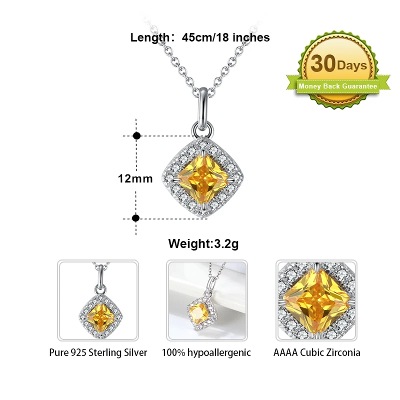 AIYANISHI Elegant S925 Silver Pendant Necklace Unique Swallowtail Prong Setting CZ Fit for Bride Wedding Party Jewelry Gifts