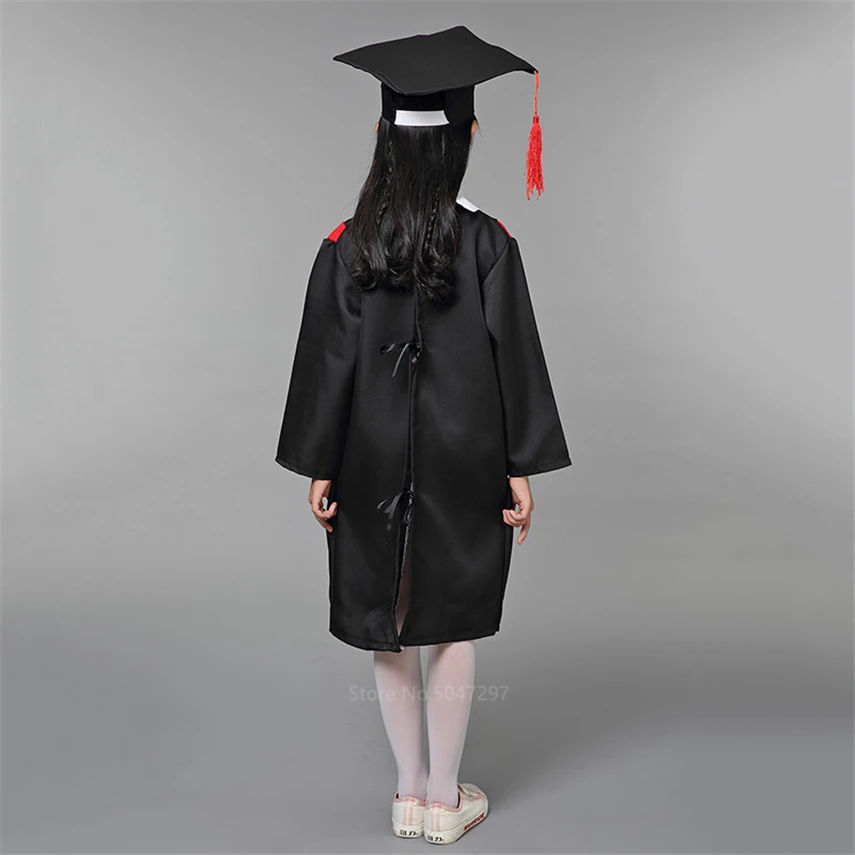 Kids School Unfiorm for Baby Boy Girl Children College Graduation Gown Bachelor Costume Dress Students Stage Performance Cap Set