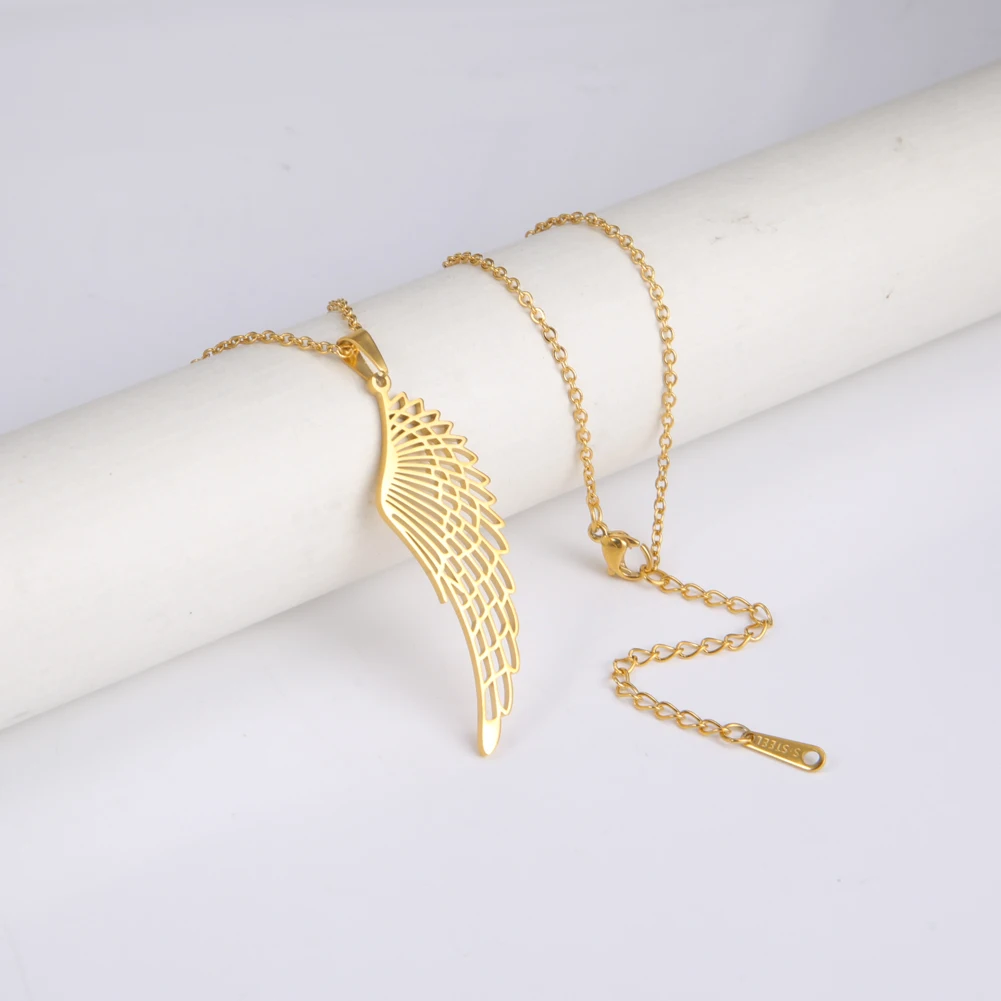 Unift Angel Wings Necklace for Women Men Punk Fashion Jewelry Archangel Feather Pendant Stainless Steel Chain Necklace Gift 2024