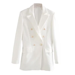 XNWMNZ Women 2020 white blazer for women blazer double breasted jackets ladies formal suit jackets back vent hem