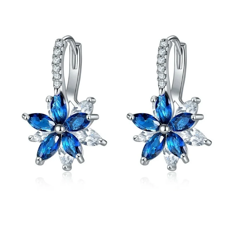 Fashion Women Luxury Jewelry Flower Zircon Hoop Earring for Wedding Engagmenet Earrings Gifts