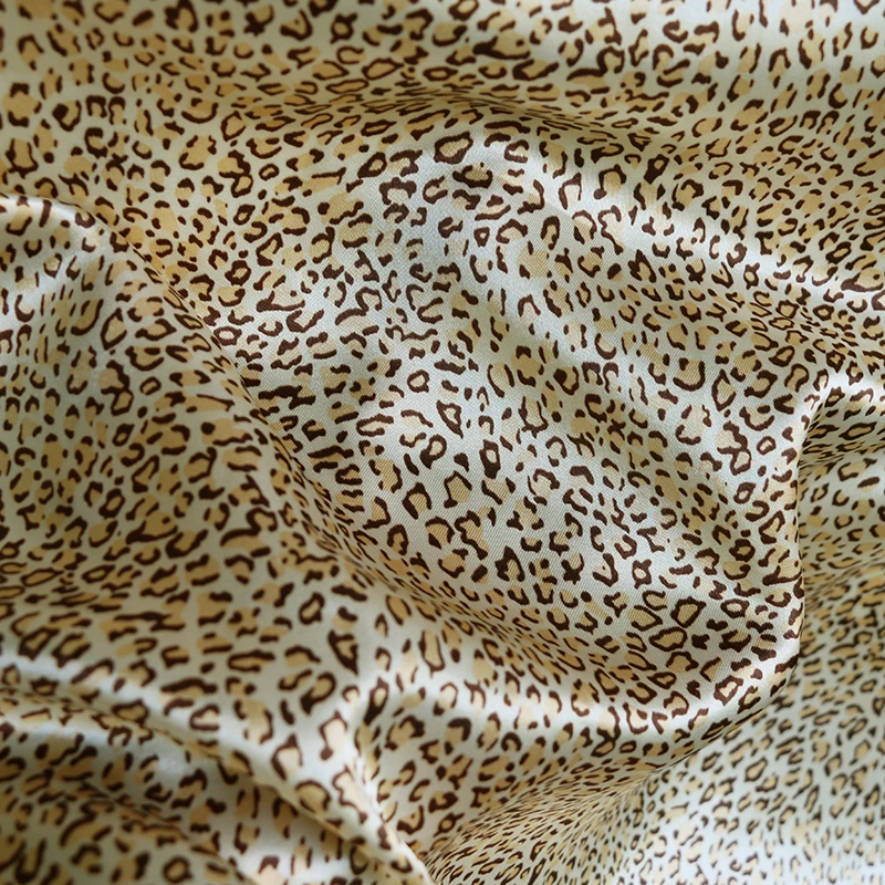 By Meter Small Leopard Print Satin Fabric Scarf Gown Pyjamas Material Lining Africa