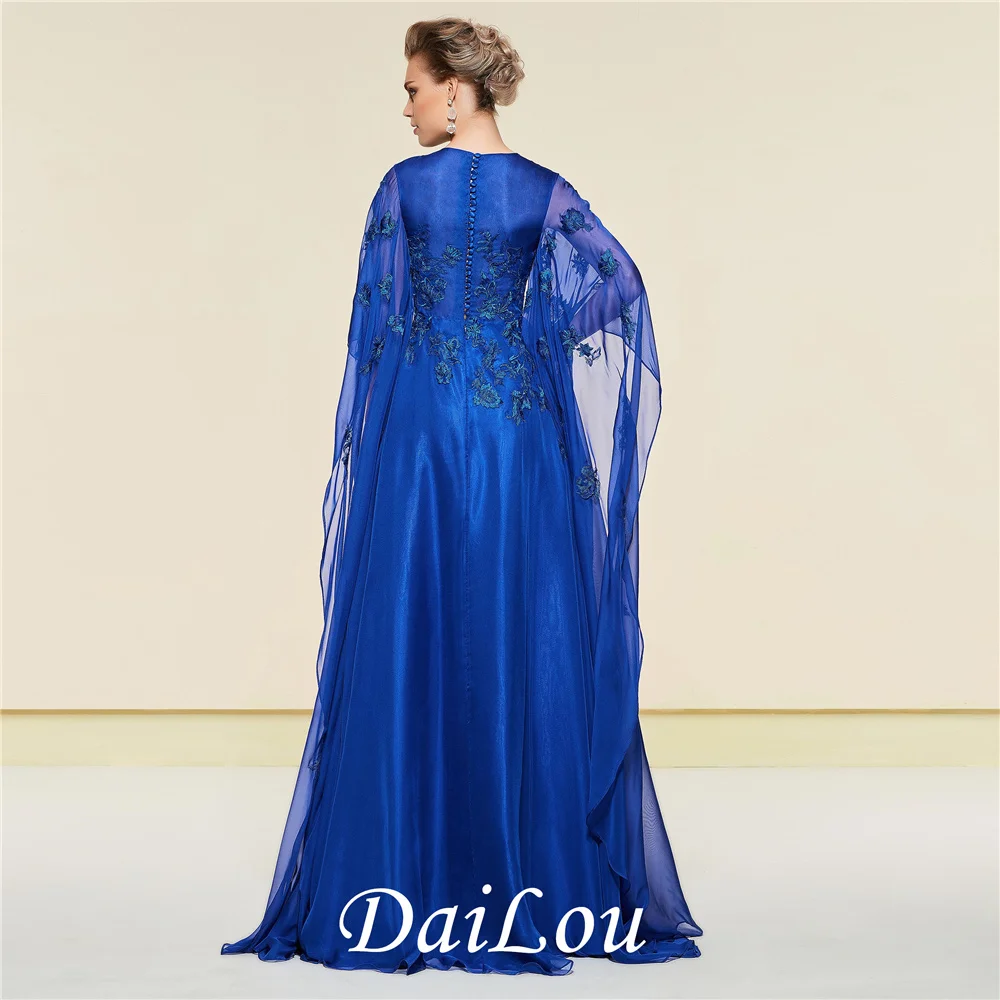 A-Line Button Floor-Length Long Sleeves Jewel Neck Appliques Mother of the Bride Dress With 30D Chiffon 2022