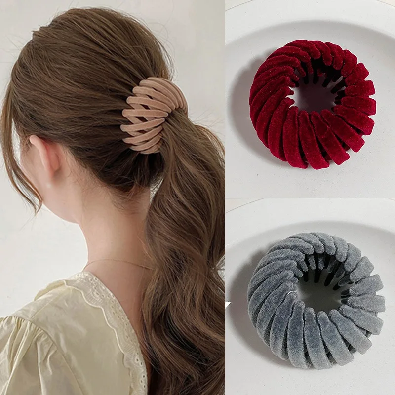 Velvet Hair Claw For Women Bun Crystal  Horsetail Buckle Hair Clip Bird Nest Expanding Hair Accessories Female Ponytail