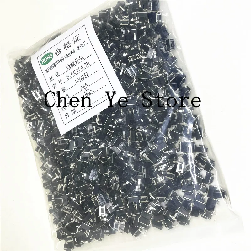 1000pcs Panel PCB Momentary Tactile Tact Push Button Micro Switch 2 Pin DIP Light Touch 3*6*4.3H 3X6X4.3mm Keyboard Wholesale