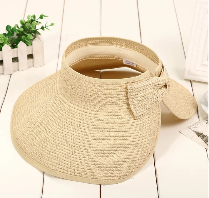 

New Women Summer Visors Hat Foldable Sun Hat Wide Large Brim Beach Hats Straw Hat chapeau femme Beach UV Protection Cap Khaki