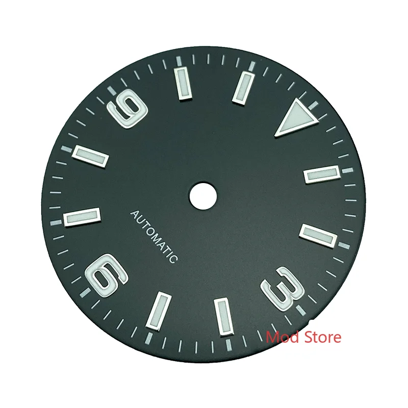 Blue Lume 29mm Black Sterile Watch Dial Explorer Style No Date Fit ETA2824 Miyota8215 Number Green Luminous