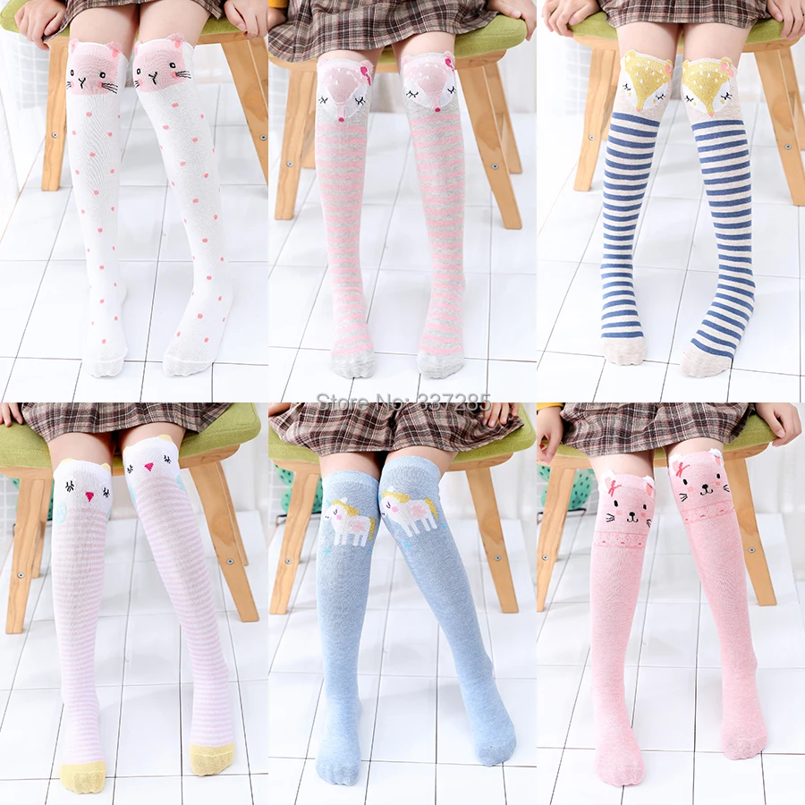 Children warmer ankle short lovely socks Cartoon Kids Girls Knee High Socks infant cotton Baby Animal Over Knee Stocking girls