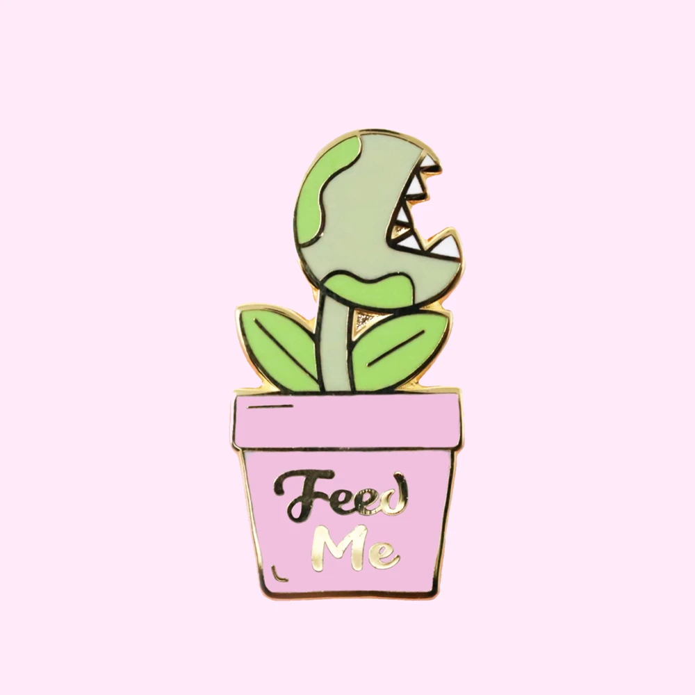 Funny Feed Me Venus Flytrap Hard Enamel Pin Cute Cartoons Potted Plants Golden Medal Brooch Lapel Backpack Pins Jewelry Gift