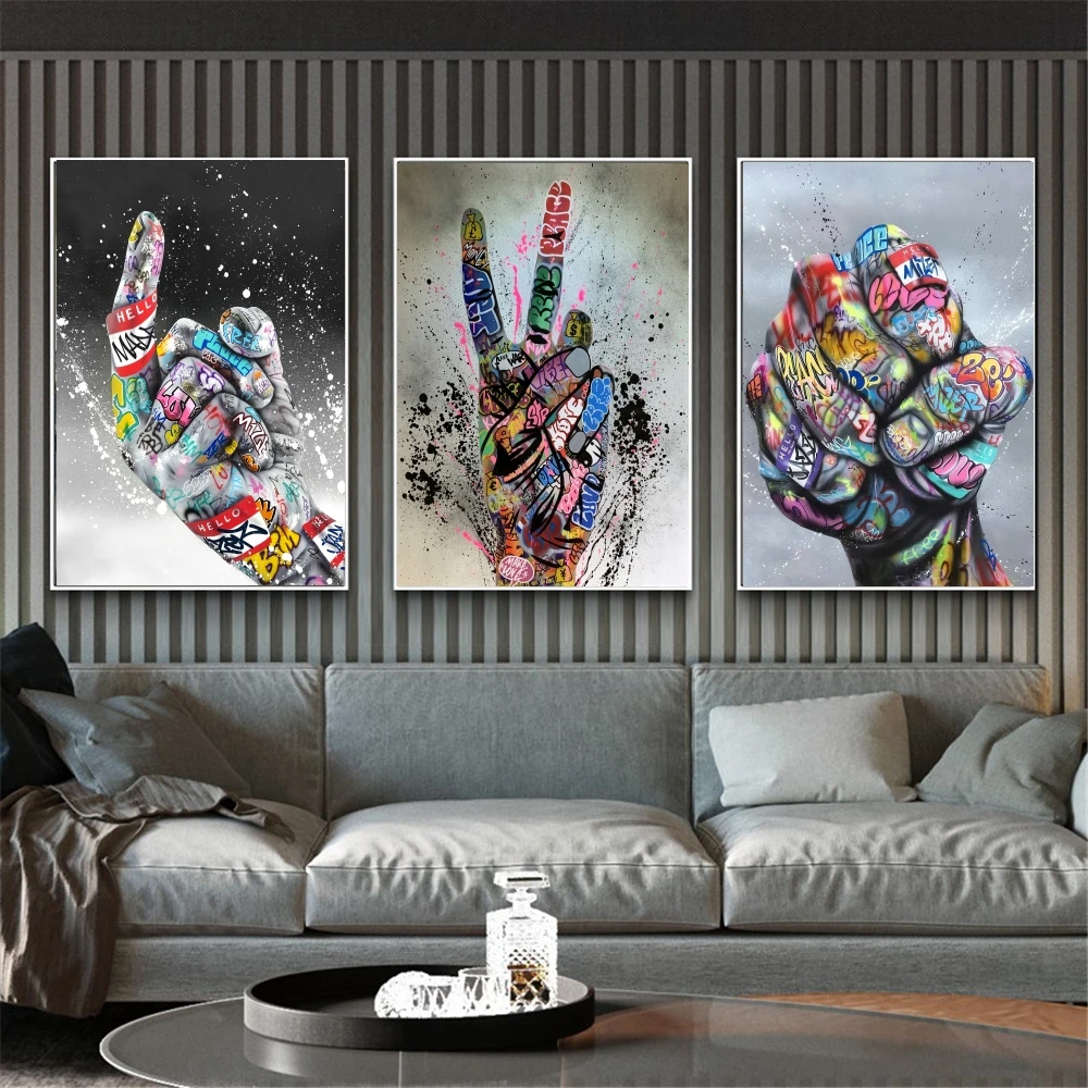 

Modern Inspired Artwork Powerful Hands Canvas Paintings Abstract Graffiti Figure Posters and Print Picture for Home Office Decor