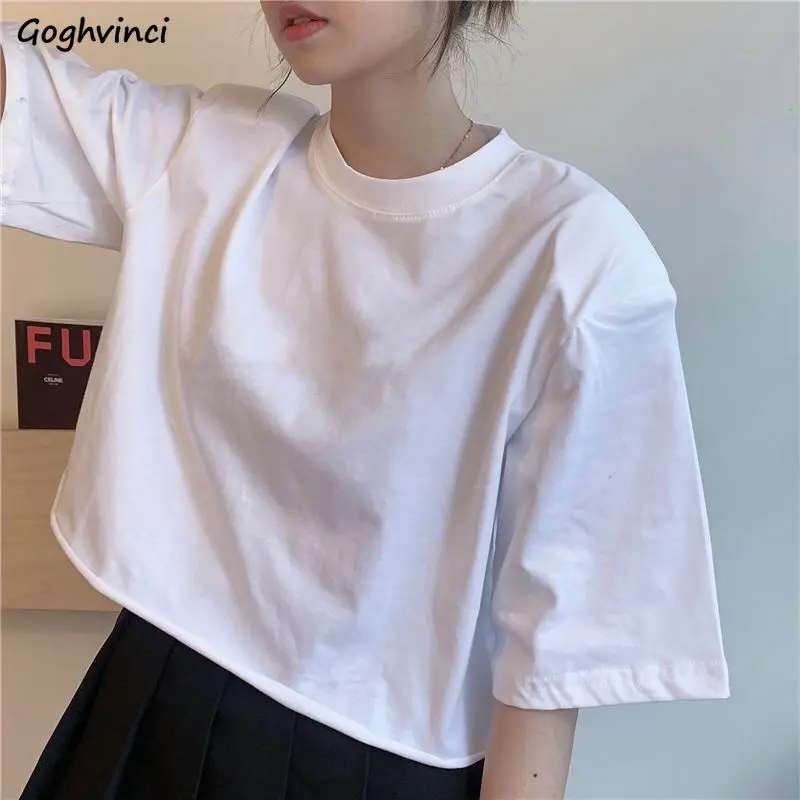 Short Sleeve T-shirts women solid cropped tops sexy stylish harajuku streetwear girls cool loose all-match korean style casual