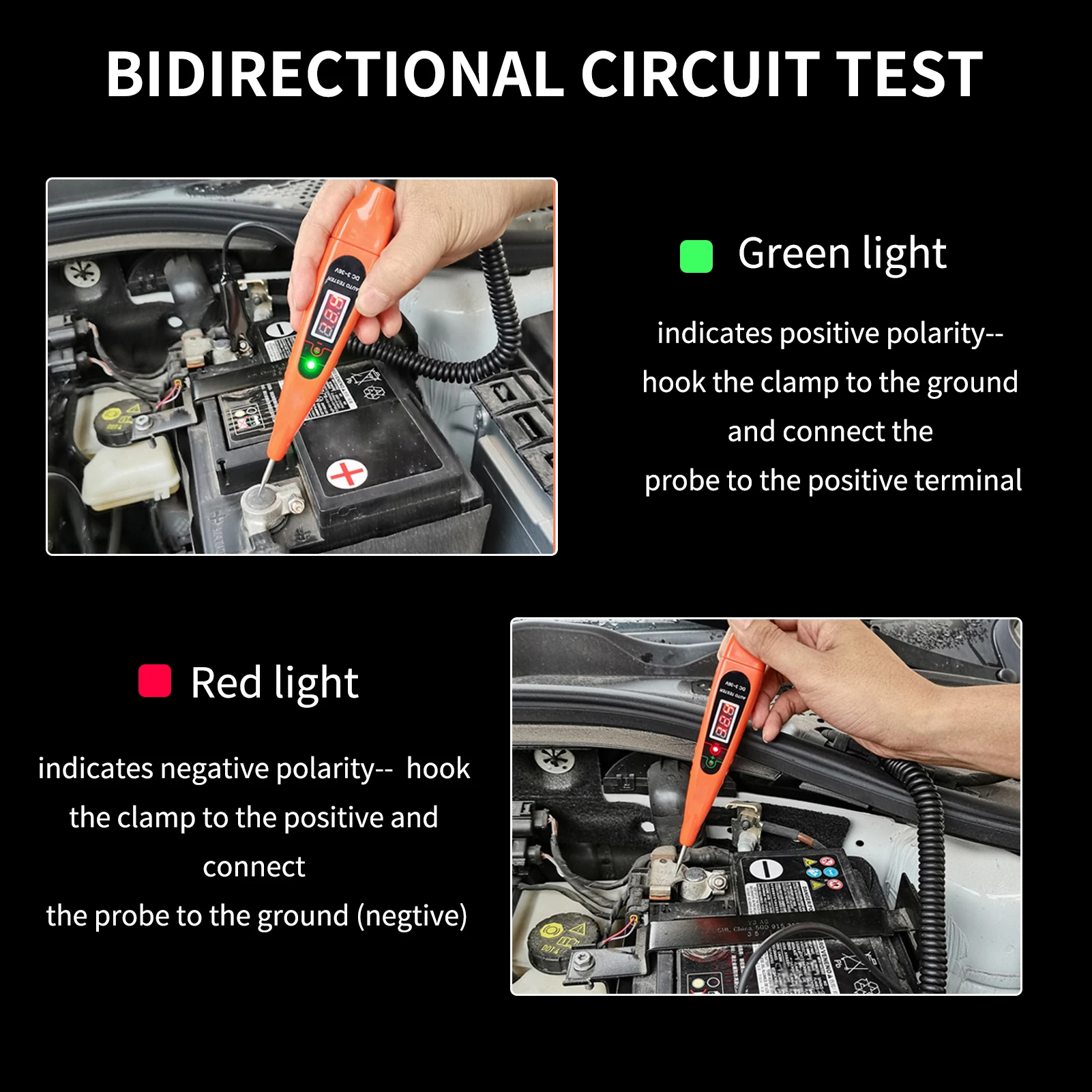 AWBLIN Automotive Test Light Digital LED Circuit Tester, 3-60V DC Auto Electric Tester Light Tool with Voltmeter and Probe for C