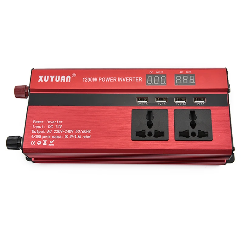 1200W Car Power Inverter USB Charge Watt DC 12V Peak Power Inverter Voltage Convertor Transformer LCD Display Portable