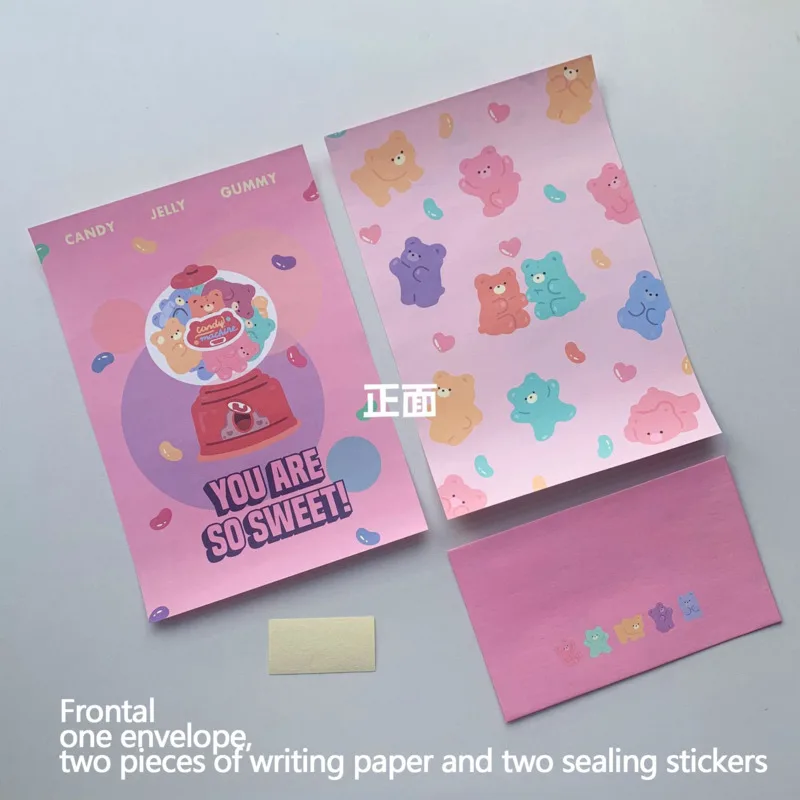 Cartoon Cute Bear Envelope Letter Paper Set Korean Ins Creative Kawaii Stationery Love Blessing Gift Invitation Letter Writable