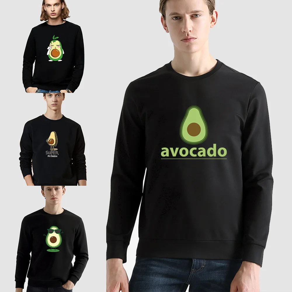 

Men's Long Sleeve Sweatshirt Warm Casual Pullover Cute Avocado Pattern Series Round Neck Autumn Fashion Print Black Youth Hoodie