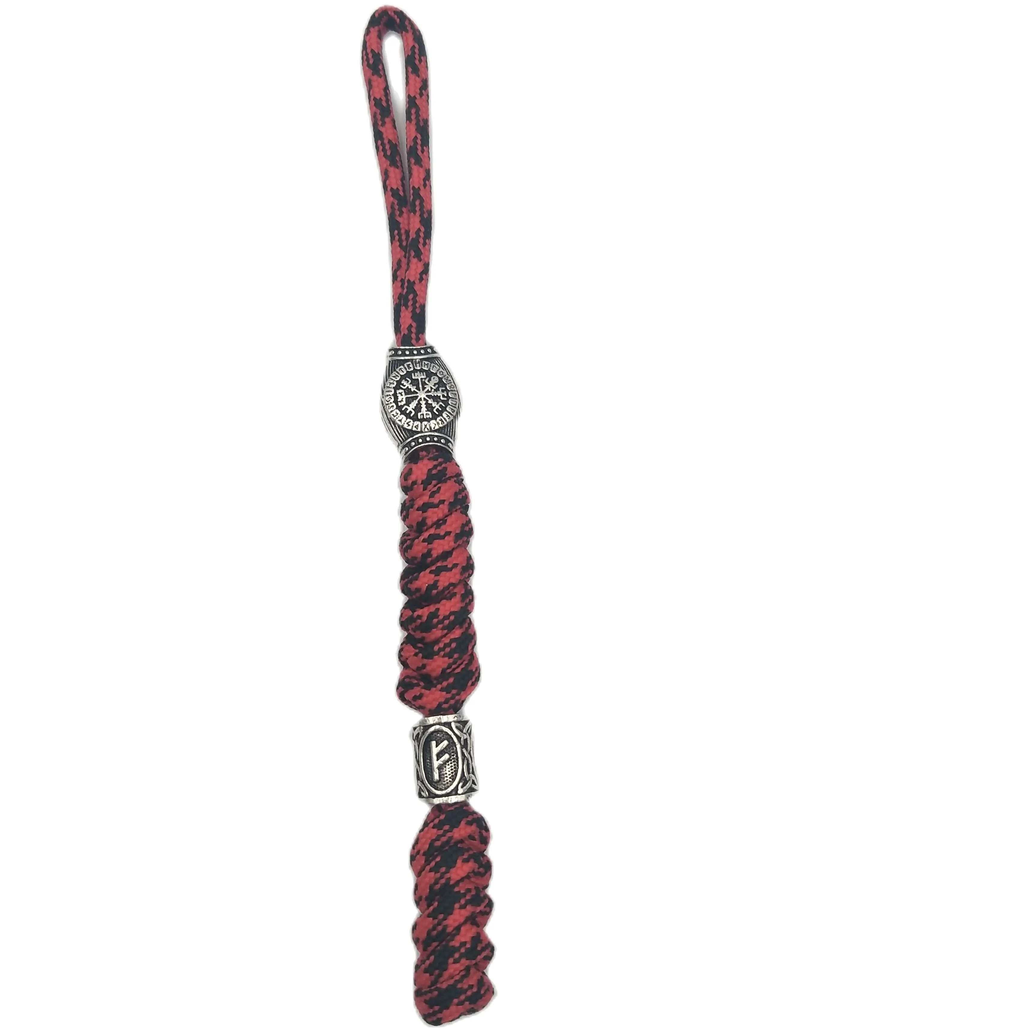 Viking Keychain Compass Rune Beads Thor\'s Hammer and Scandinavian Rune Bead EDC Accessories Paracord Keychain for Men and Women
