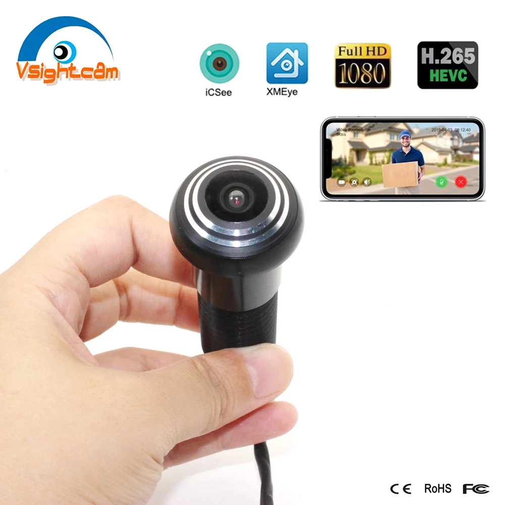 2024 New Arrival HD 1080P Door Eye Hole Camera Cat Eye Wide Angle Lens Mini IP Camera Wired P2P Peephole Home Security