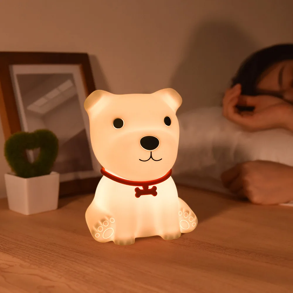 Lámpara de escritorio recargable por USB para niños, luz de noche de silicona con bonito cachorro, iluminación ajustable de Color, para dormir, regalos