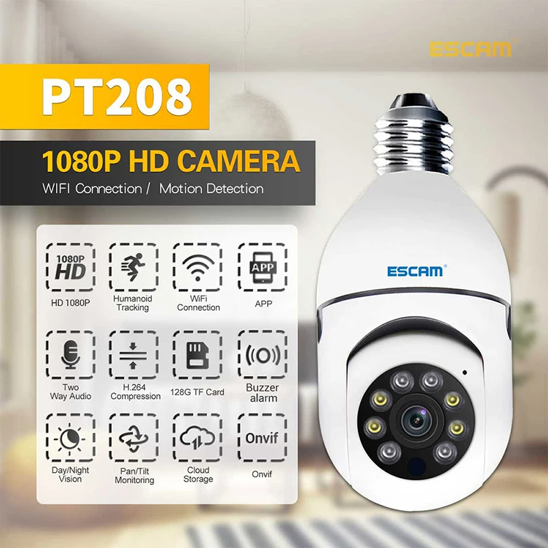 

IP-камера ESCAM PT208 с Wi-Fi, HD 1080P, двухсторонним голосовым управлением и функцией ночного видения