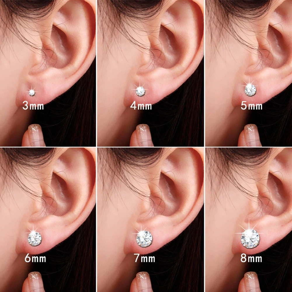 1Pair 3/4/5/6/7/8mm Crystal Stud Earring For Men Women Stainless Steel Cz Zircon Ear Piercing Stud Earring For Boy Girls Jewelry