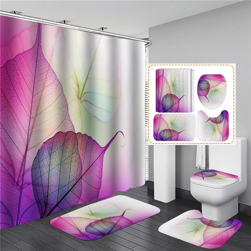 

3D Geometry Shower Curtain Set, Bathroom Waterproof Curtain with Hook, Flannel Carpet, Home Decoration, High Quality