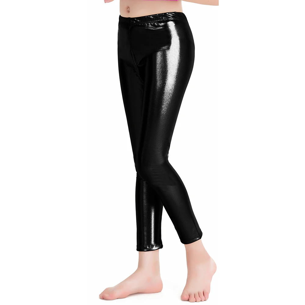 AOYLISEY 3-12Y Children Ankle-length Pants Gold Girls Shiny Metallic for Kids Spandex Dance Ballet Silver Leggings Stage Wear