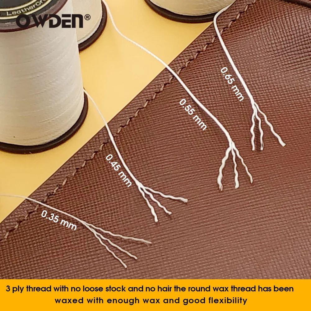 OWDEN 25 Color 0.35mm 0.45mm 0.55mm 0.65mm Leather Round Waxed Thread Polyester Leather Craft Sewing Line