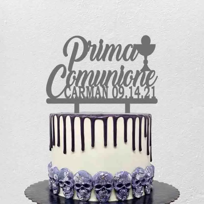 Adorno italiano para tarta de primera comunión + su nombre, fecha de fiesta, decoración para fiesta de comunión infantil YC332