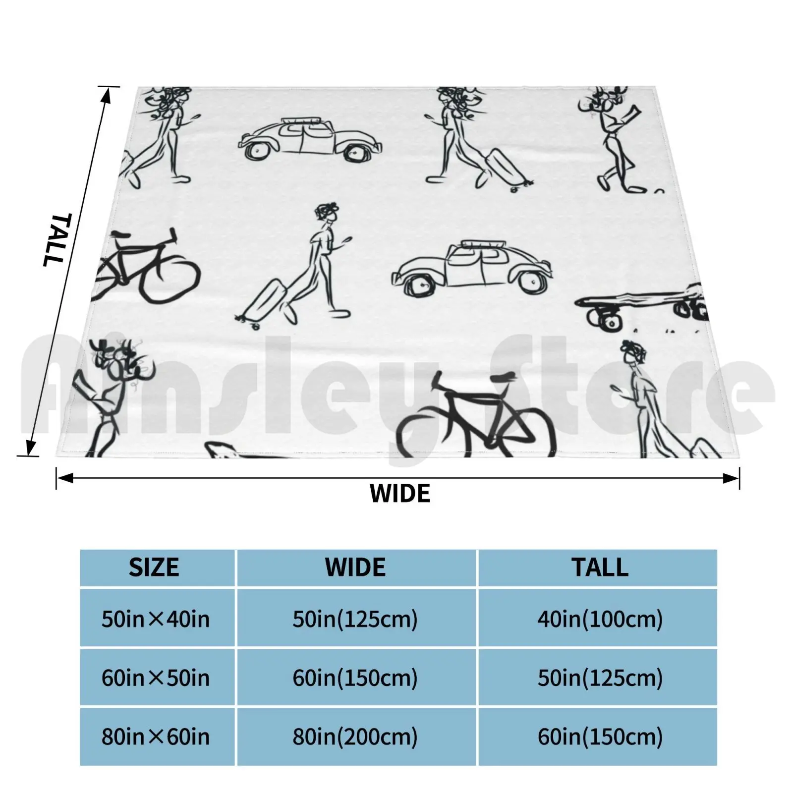 On The Go , Wheresmsb Blanket Fashion Custom Car Bicycle Skateboard Travel Black And White Suitcase Reading Wheresmsb