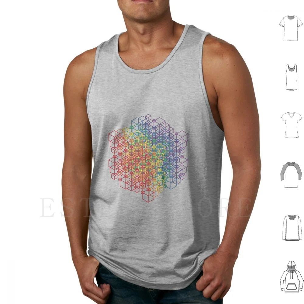 Rainbow Hex Mesh All Over Tank Tops Vest Cotton Spectrum Rainbow Colours Colors Hexagons Cubes Lines Isometric Graphic