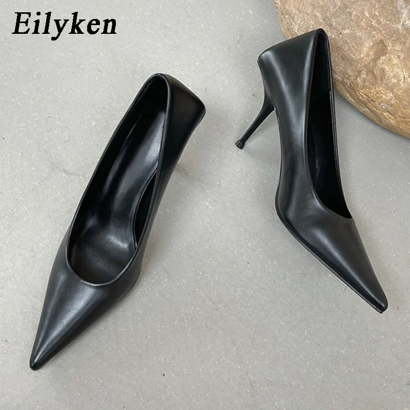 Eilyken High Quality Pu Leather New Sexy Shallow Pointed Toe Woman Pumps Thin High Heels Fashion Dress Sandals Ladies Shoes