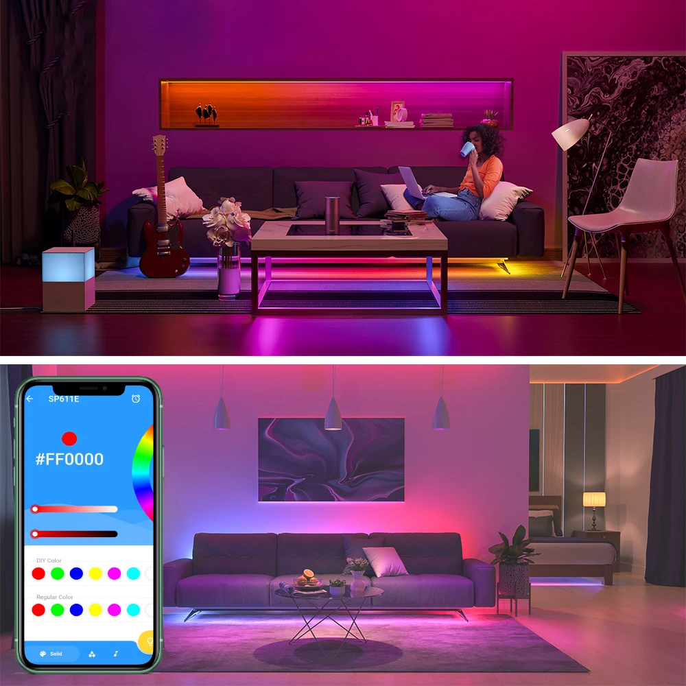 Imagem -04 - Kits de Luz de Néon Led Música Dreamcolor Sílica Gel Luzes Ws2811 Tira Conduzida Rgb 5050 Smd Fita Endereçável Ios Android App Dc12v Ip67