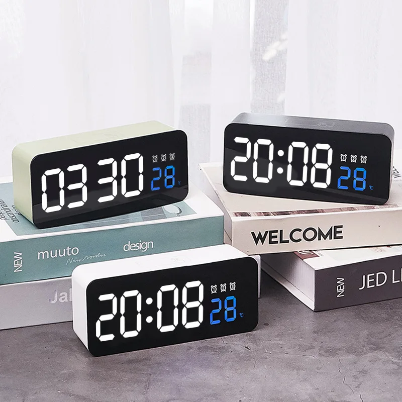 Mirror Alarm Clock LED Digital Clocks Voice Control Snooze Time Temperature Display Night Mode Reloj Zegary Digital Alarm Clock